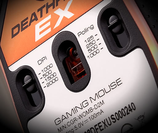 COUGAR DEATHFIRE EX - 高达2000 DPI的游戏专用传感器, 实时DPI, 回报率调整功能。